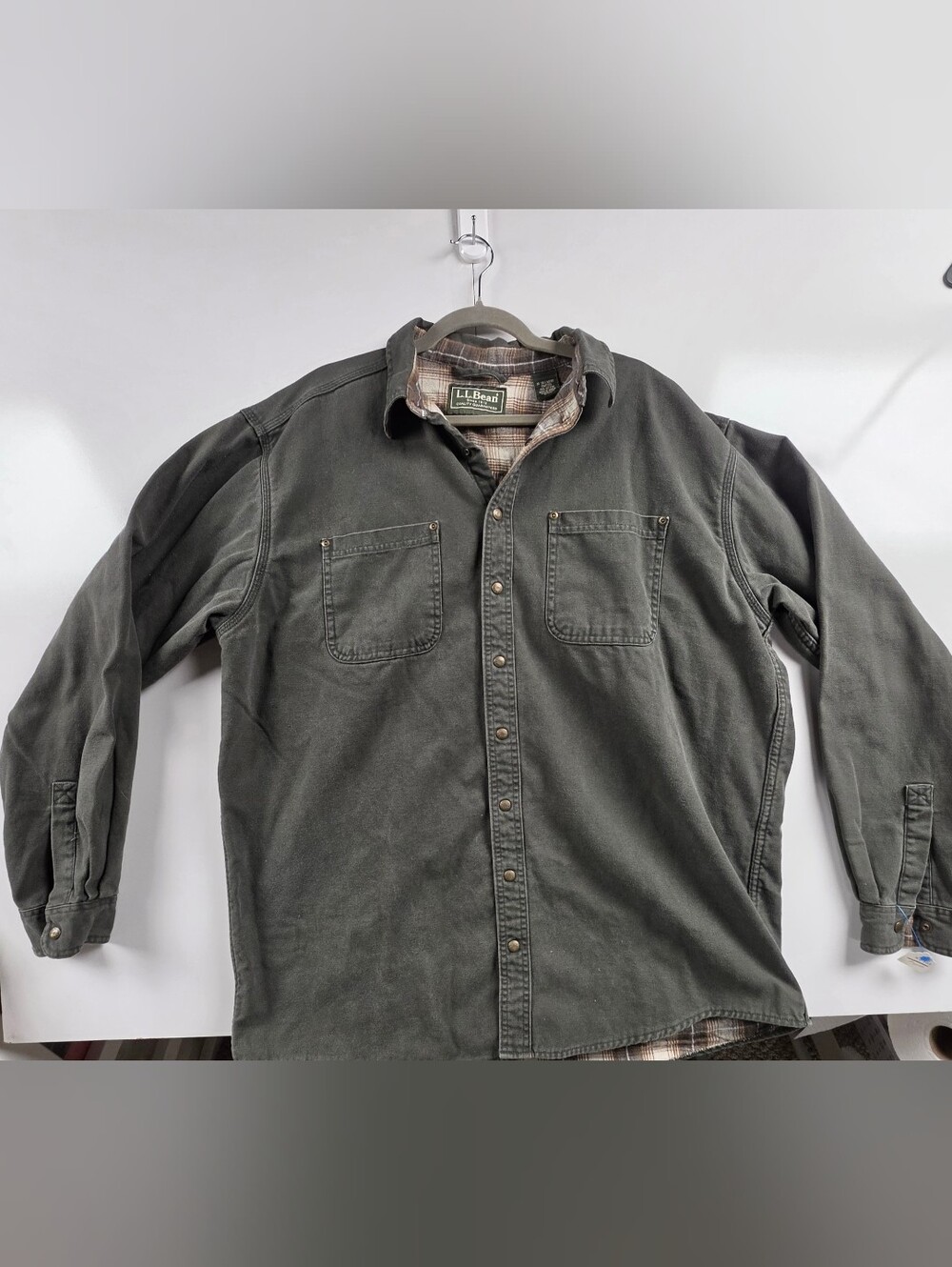 Vintage L.L.Bean USA XL Tall Flannel Lined Canvas Shirt Jacket Chore Coat 0084